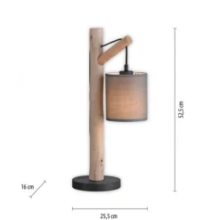 JUST LIGHT LED Tischleuchte Echtholz GERDA TRIBU 1-flammig Stoffschirm