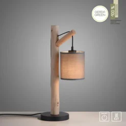 JUST LIGHT LED Tischleuchte Echtholz GERDA TRIBU 1-flammig Stoffschirm