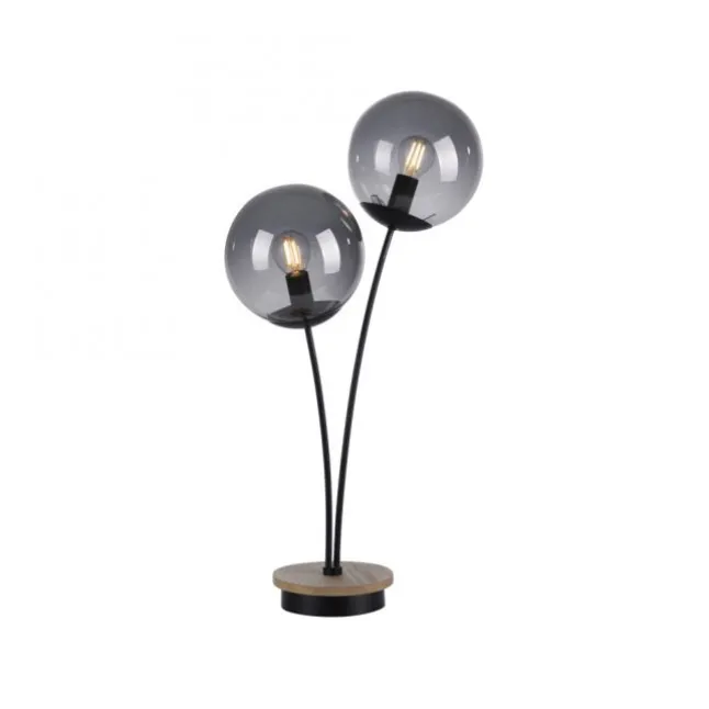 JUST LIGHT LED Tischleuchte Holz GERDA WIDOW rauchfarben Schnurschalter