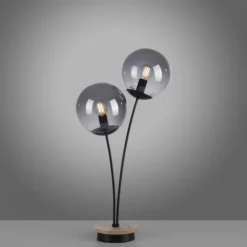 JUST LIGHT LED Tischleuchte Holz GERDA WIDOW rauchfarben Schnurschalter