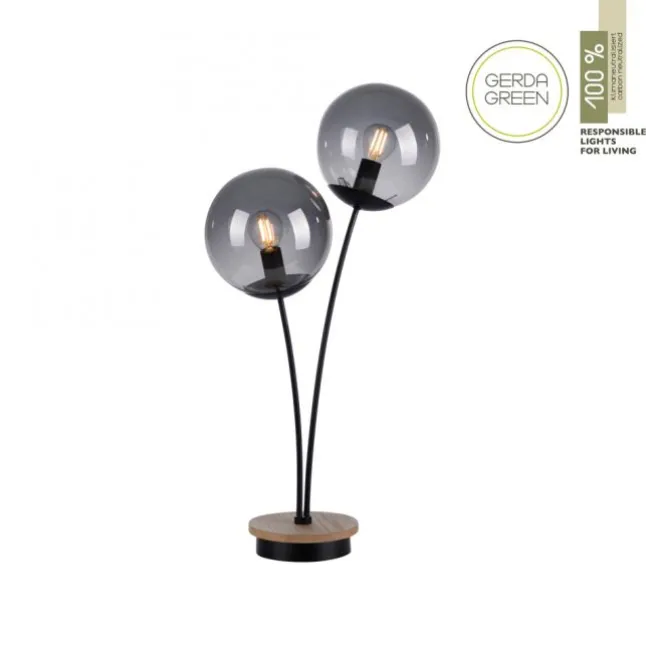 JUST LIGHT LED Tischleuchte Holz GERDA WIDOW rauchfarben Schnurschalter