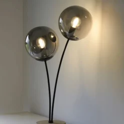 JUST LIGHT LED Tischleuchte Holz GERDA WIDOW rauchfarben Schnurschalter