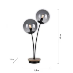 JUST LIGHT LED Tischleuchte Holz GERDA WIDOW rauchfarben Schnurschalter