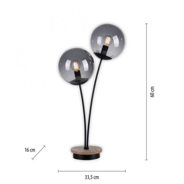 JUST LIGHT LED Tischleuchte Holz GERDA WIDOW rauchfarben Schnurschalter