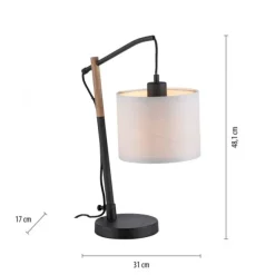 JUST LIGHT LED Tischleuchte schwarz GERDA SOFIE Holzoptik Papierlampenschirm