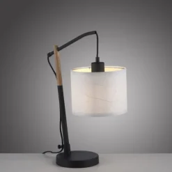 JUST LIGHT LED Tischleuchte schwarz GERDA SOFIE Holzoptik Papierlampenschirm