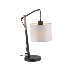 JUST LIGHT LED Tischleuchte schwarz GERDA SOFIE Holzoptik Papierlampenschirm