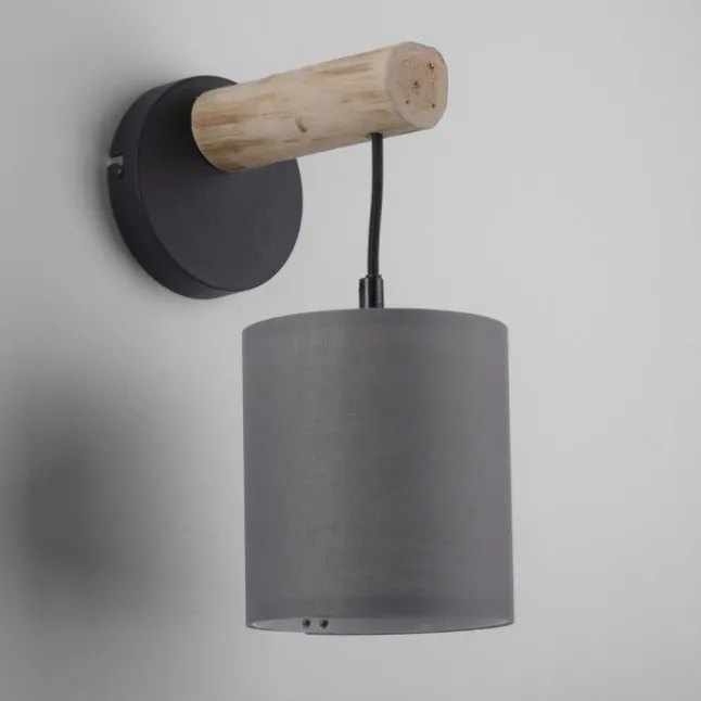 JUST LIGHT LED Wandleuchte Echtholz GERDA TRIBU 1-flammig Stoffschirm Landhaus