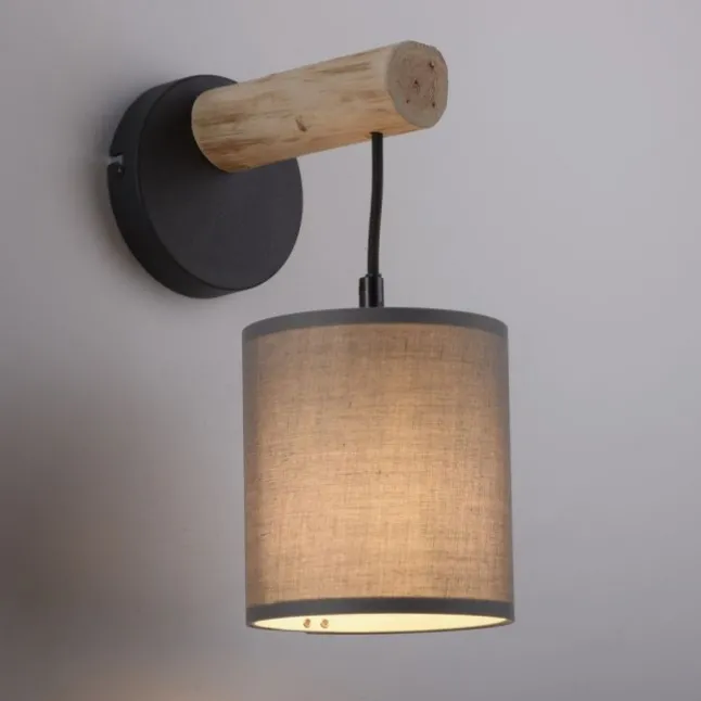 JUST LIGHT LED Wandleuchte Echtholz GERDA TRIBU 1-flammig Stoffschirm Landhaus