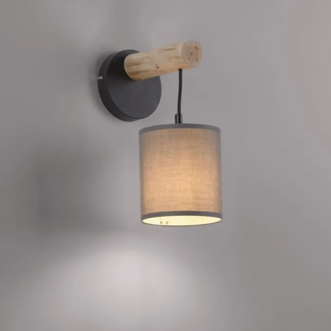 JUST LIGHT LED Wandleuchte Echtholz GERDA TRIBU 1-flammig Stoffschirm Landhaus