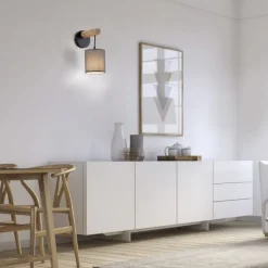 JUST LIGHT LED Wandleuchte Echtholz GERDA TRIBU 1-flammig Stoffschirm Landhaus