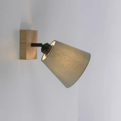 JUST LIGHT LED Wandleuchte GERDA MICHEL Holz natur 1-flammig Stoffschirm