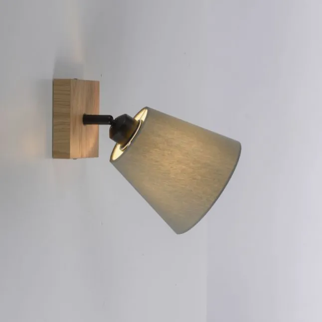 JUST LIGHT LED Wandleuchte GERDA MICHEL Holz natur 1-flammig Stoffschirm