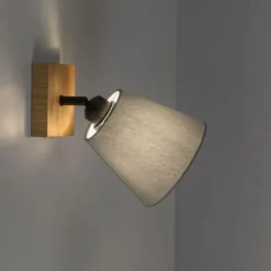 JUST LIGHT LED Wandleuchte GERDA MICHEL Holz natur 1-flammig Stoffschirm
