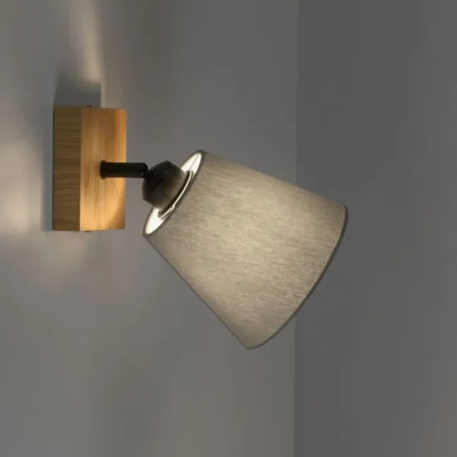 JUST LIGHT LED Wandleuchte GERDA MICHEL Holz natur 1-flammig Stoffschirm