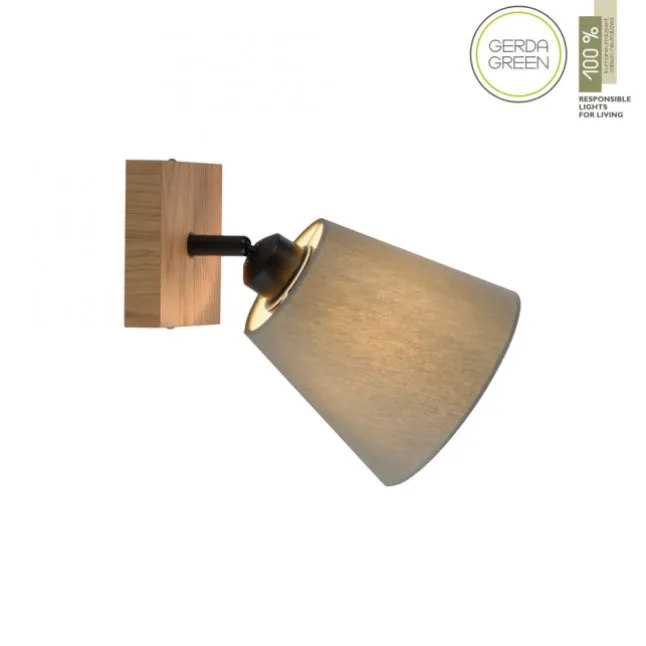 JUST LIGHT LED Wandleuchte GERDA MICHEL Holz natur 1-flammig Stoffschirm