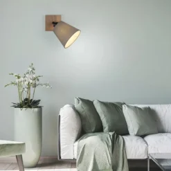 JUST LIGHT LED Wandleuchte GERDA MICHEL Holz natur 1-flammig Stoffschirm