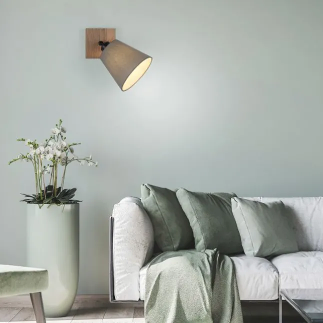 JUST LIGHT LED Wandleuchte GERDA MICHEL Holz natur 1-flammig Stoffschirm