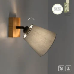JUST LIGHT LED Wandleuchte GERDA MICHEL Holz natur 1-flammig Stoffschirm