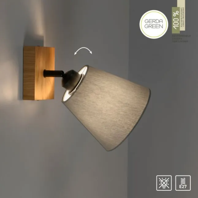 JUST LIGHT LED Wandleuchte GERDA MICHEL Holz natur 1-flammig Stoffschirm