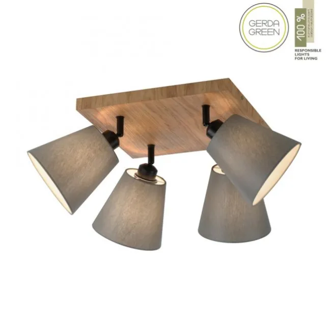 JUST LIGHT LED Wandleuchte GERDA MICHEL Holz natur 4-flammig quadratidsch