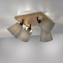 JUST LIGHT LED Wandleuchte GERDA MICHEL Holz natur 4-flammig quadratidsch