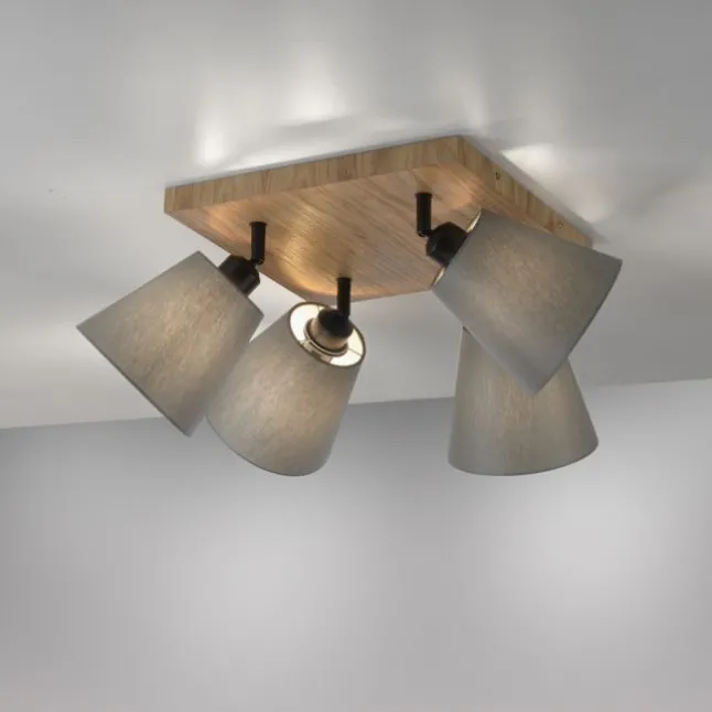 JUST LIGHT LED Wandleuchte GERDA MICHEL Holz natur 4-flammig quadratidsch