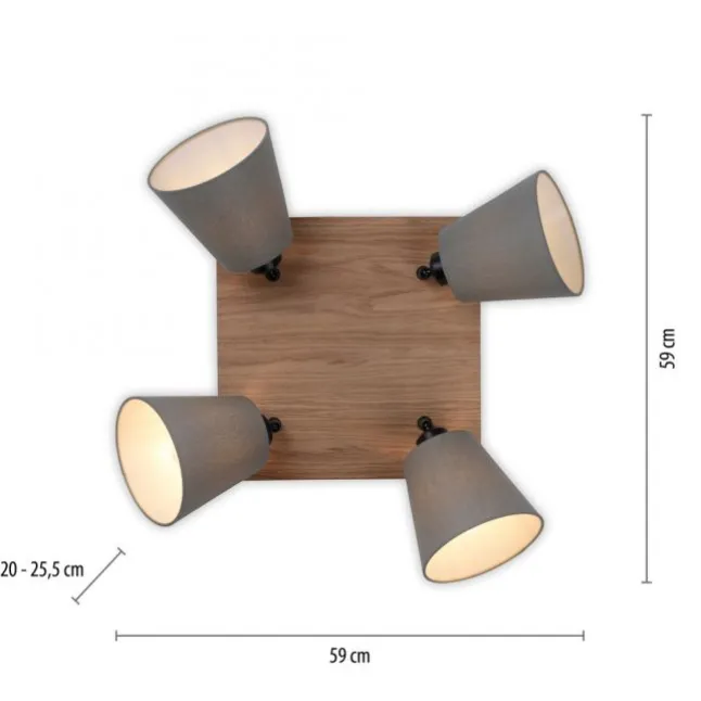 JUST LIGHT LED Wandleuchte GERDA MICHEL Holz natur 4-flammig quadratidsch
