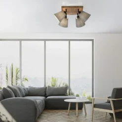 JUST LIGHT LED Wandleuchte GERDA MICHEL Holz natur 4-flammig quadratidsch