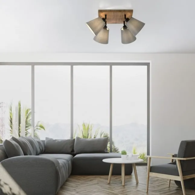 JUST LIGHT LED Wandleuchte GERDA MICHEL Holz natur 4-flammig quadratidsch