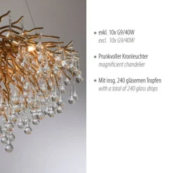 Kronleuchter, altmessing Optik, G9-Fassung, 240 Glasprismen, IP20