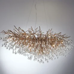 Kronleuchter, Messing Optik, 400 Glasanhänger, elegant, Design