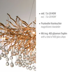Kronleuchter, Messing Optik, 400 Glasanhänger, elegant, Design