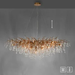 Kronleuchter, Messing Optik, 400 Glasanhänger, elegant, Design