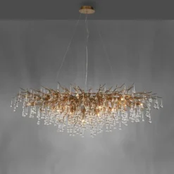 Kronleuchter, Messing Optik, 400 Glasanhänger, elegant, Design