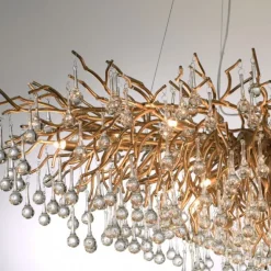 Kronleuchter, Messing Optik, 400 Glasanhänger, elegant, Design