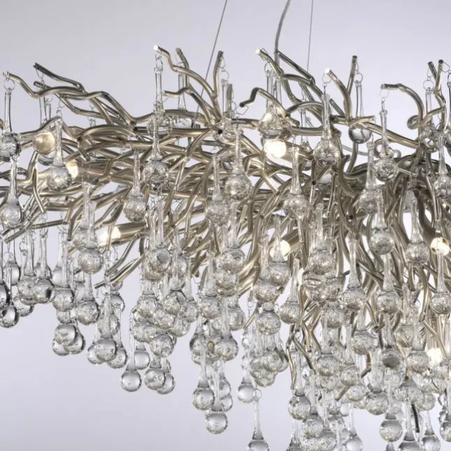 Kronleuchter, silber, elegant, Design, IP20, 400 Glasanhänger