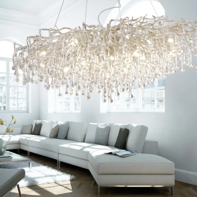 Kronleuchter, silber, elegant, Design, IP20, 400 Glasanhänger