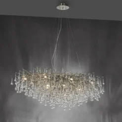 Kronleuchter, silber, elegant, Design, IP20, 400 Glasanhänger