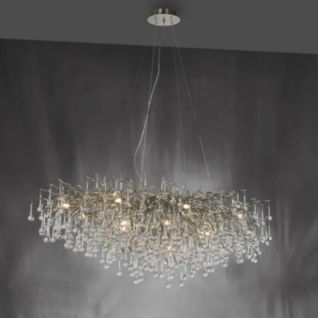 Kronleuchter, silber, elegant, Design, IP20, 400 Glasanhänger