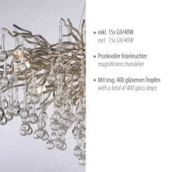 Kronleuchter, silber, elegant, Design, IP20, 400 Glasanhänger