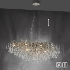 Kronleuchter, silber, elegant, Design, IP20, 400 Glasanhänger