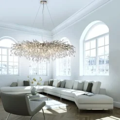 Kronleuchter, silber, elegant, Design, IP20, 400 Glasanhänger