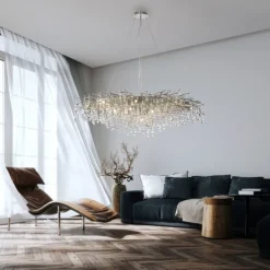 Kronleuchter, silber, elegant, Design, IP20, 400 Glasanhänger