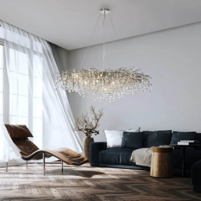 Kronleuchter, silber, elegant, Design, IP20, 400 Glasanhänger