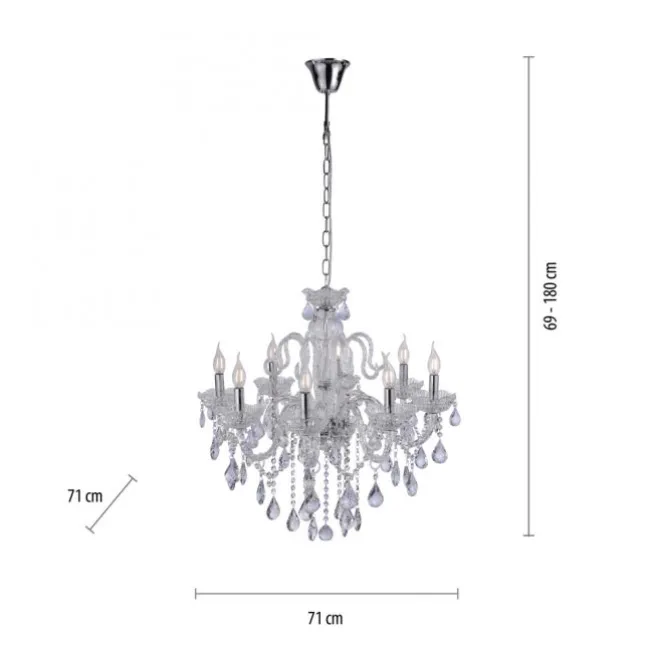 Kronleuchter, Transparent, 8 Leuchtköpfe, Kristallanhänger, E14 Fassung,