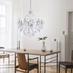 Kronleuchter, Transparent, 8 Leuchtköpfe, Kristallanhänger, E14 Fassung,