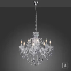 Kronleuchter, Transparent, 8 Leuchtköpfe, Kristallanhänger, E14 Fassung,