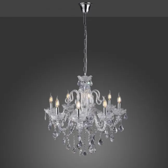 Kronleuchter, Transparent, 8 Leuchtköpfe, Kristallanhänger, E14 Fassung,