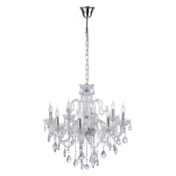 Kronleuchter, Transparent, 8 Leuchtköpfe, Kristallanhänger, E14 Fassung,